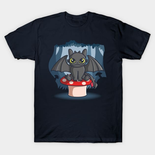 Cute Dragon Sitting On Mushroom In The Forest T-Shirt by Eluvity